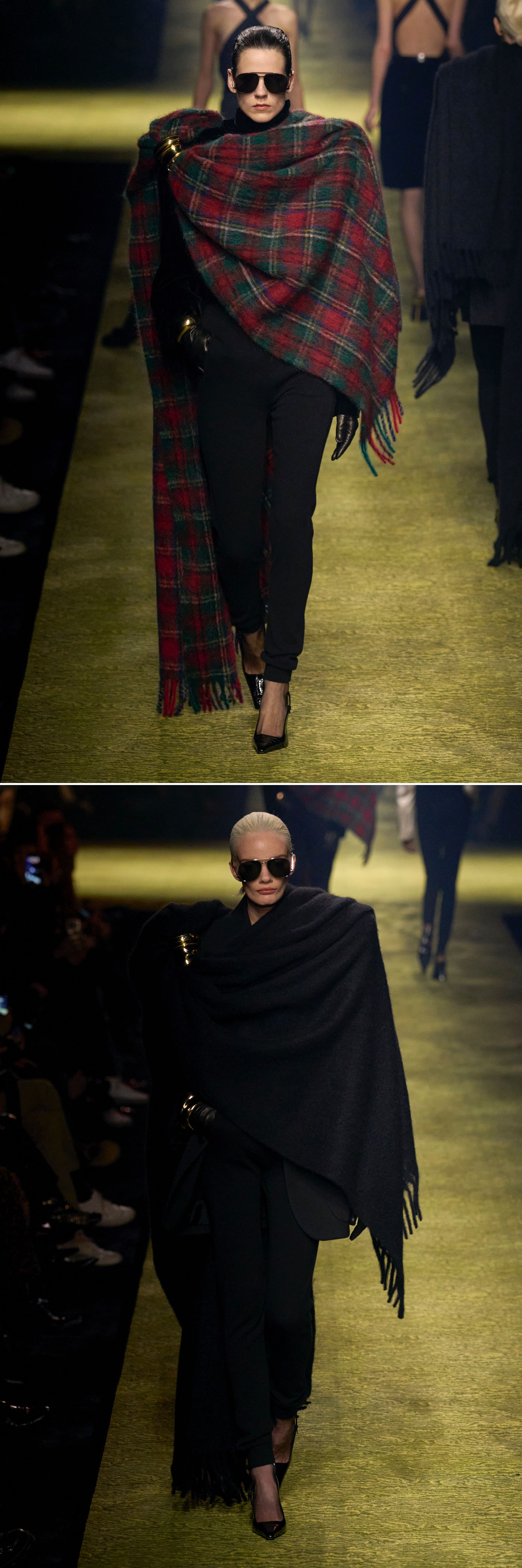 생로랑 23 F/W 컬렉션에서 돋보인 숄 활용법